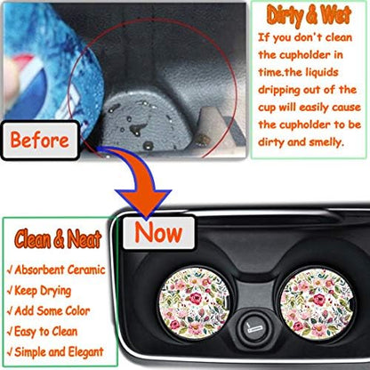 Car Coasters for Women 2 Pack Mother's Day, Auto Small 2.56" Auto Ceramic - Image 4