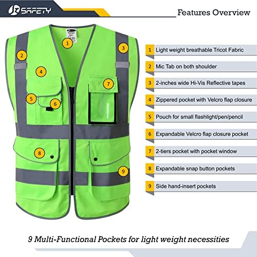 JKSafety Safety Vest for Men Women Reflective Hi Vis JK150 Green 5XL - Image 3