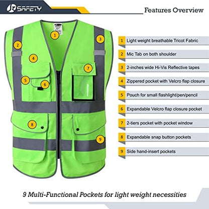 JKSafety Safety Vest for Men Women Reflective Hi Vis JK150 Green 5XL - Image 3