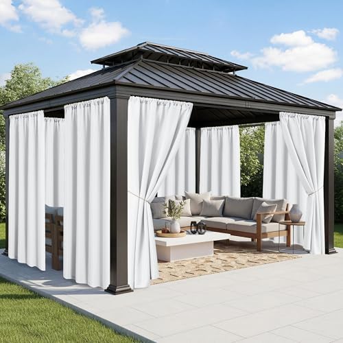 White Outdoor Curtains for Patio Waterproof, 8 Panels, Rod Pocket by RichSets