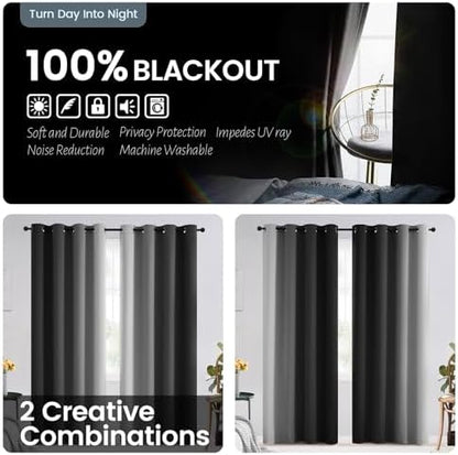 SimpleHome Ombre Black 100% Blackout Bedroom Curtains - Image 6