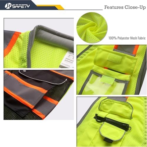 JKSafety Hi Vis Safety Vest for Men Women Cushioned Collar JK101 YBlack 5XL - Image 2
