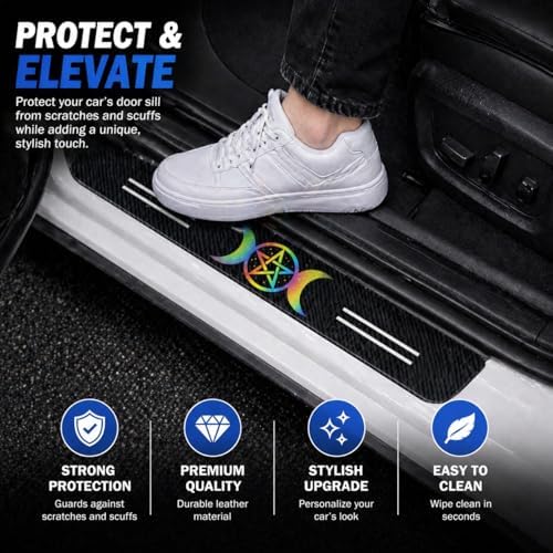 5PCS Lion Car Door Sill Protector, Carbon Fiber Leather Sill Stickers - Image 2