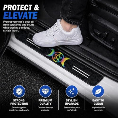 5PCS Lion Car Door Sill Protector, Carbon Fiber Leather Sill Stickers - Image 2