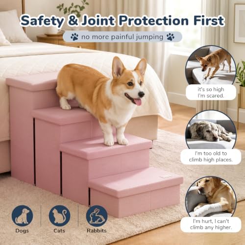 4-Step Wide Dog Stairs with Storage 23" H, Non-Slip Sturdy Pet Steps - Image 5