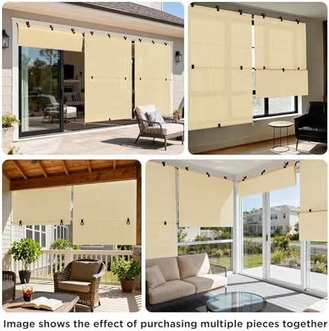 Outdoor Roller Shade 8'W x 9.5'H Cordless Shades Roll Up, Folding Exterior - Image 6