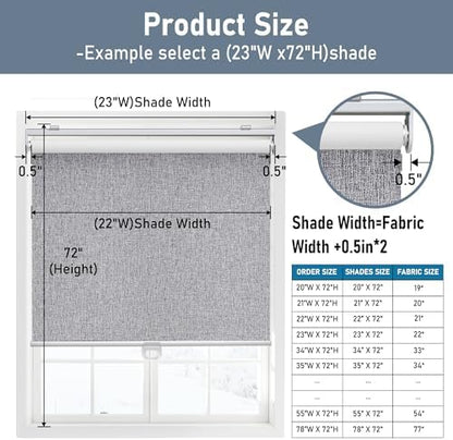 AOSKY Blackout Cordless Roller Shades, 32.5" W x 72" H, Heather Grey - Image 3