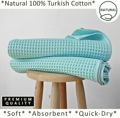 PÜSKÜL Natural 100% Turkish Cotton Waffle Bath Towels Set of 2, Extra-Large - Image 5