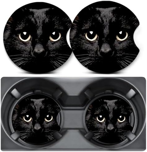 2 Pack Black Cat Car Coasters for Cup Holder, Neoprene Anti Slip Mat by Unknown