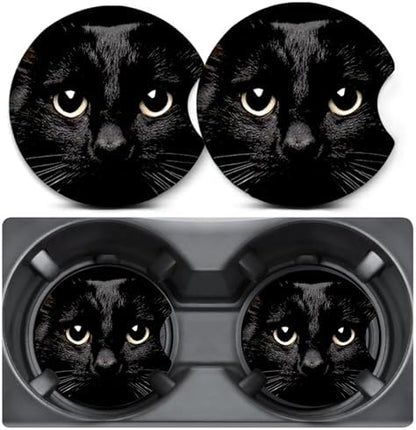 2 Pack Black Cat Car Coasters for Cup Holder, Neoprene Anti Slip Mat by Unknown