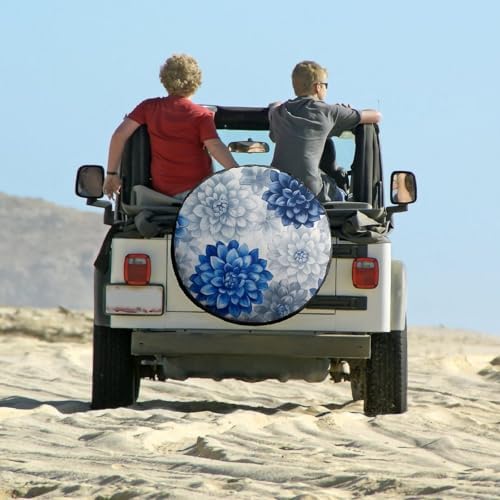 Spare Tire Cover 13inch Blue and Grey Dahlia Flower Polyester Universal Spare - Image 6