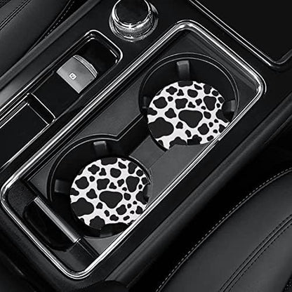 4 Pack Car Coasters, 2.75inch Cow Print Car Cup Holder Coasters by Joyberg