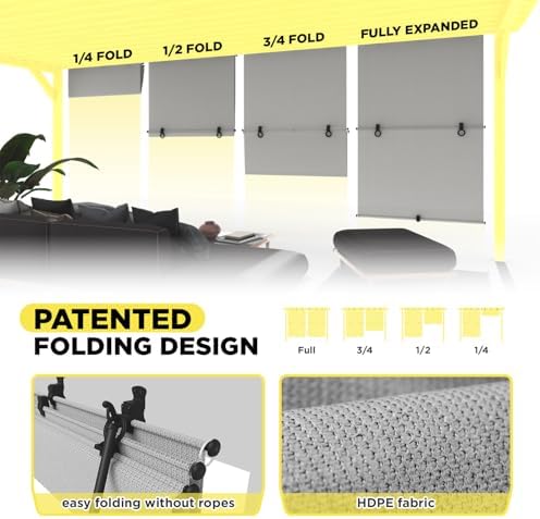 Outdoor Roller Shade 7'W x 12.5'H Cordless Shades Roll Up, Folding Exterior - Image 2