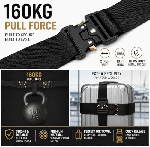 Metal Buckle Heavy Duty Luggage Straps, 2 Pack 10ft x 2in Tie Down Straps - Image 3