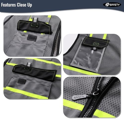JKSafety Safety Vest for Men Women Hi Vis Reflective Vest JK220 Grey 5XL - Image 3