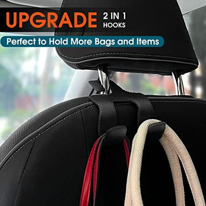 2 in 1 Car Headrest Hooks for Purses and Bags, Upgraded Leather Organizer - Image 2