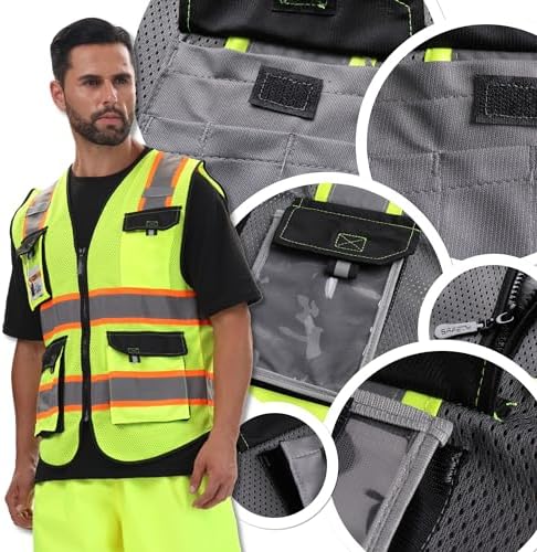 JKSafety Safety Vest for Men Women Hi Vis Reflective Vest JK220 Grey 5XL - Image 6