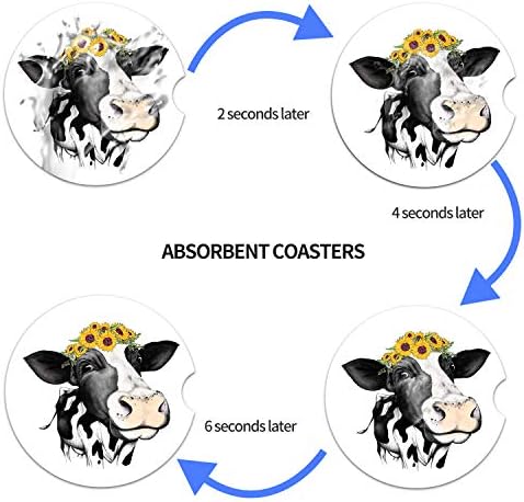 Car Coasters for Women Mother's Day 2 Pack Easter Decorations, Cute Farm Cow - Image 6