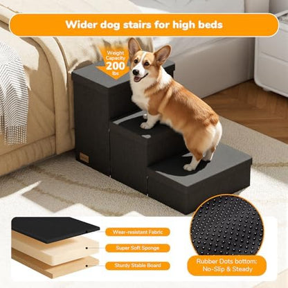 3-Step Wide Dog Stairs with Storage 18" H, Non-Slip Sturdy Pet Steps - Image 6