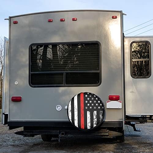 USA Patriotic Firefighter Thin Red Line Flag Spare Tire Cover Dust-Proof Wheel - Image 6