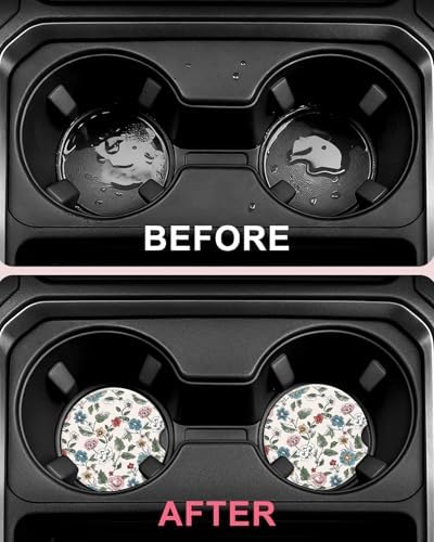 Swooflia Floral Absorbent Ceramic Car Coasters Set of 2, Cute Botanical - Image 4
