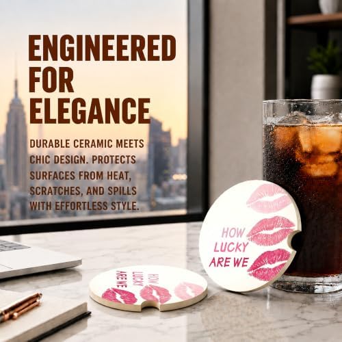 Pink Lip Print Car Coasters, How Luck are We Coquette Cup Holders - Image 5