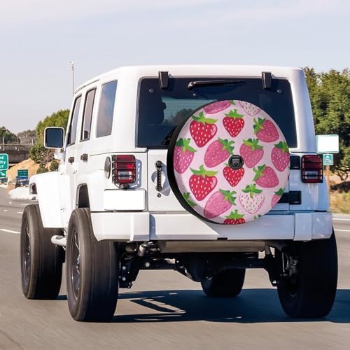 Pink Strawberries Green Leaves Spare Tire Cover - Image 2