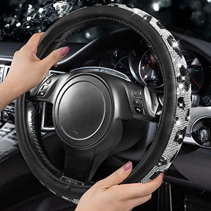CAR PASS Bling Cow Print Diamond Steering Wheel Cover, - Image 3