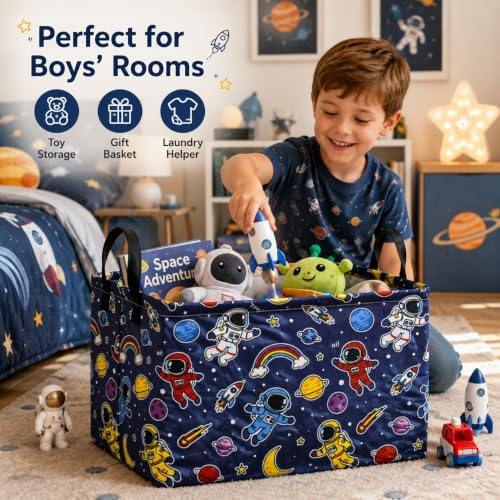 Space Storage Basket for Boys, Rocket Toy Bin, Kids Gifts Basket - Image 2