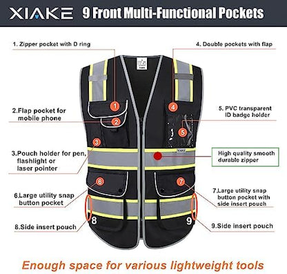 XIAKE 9 Pockets Class 2 High Visibility Reflective Safety Vest - Image 3
