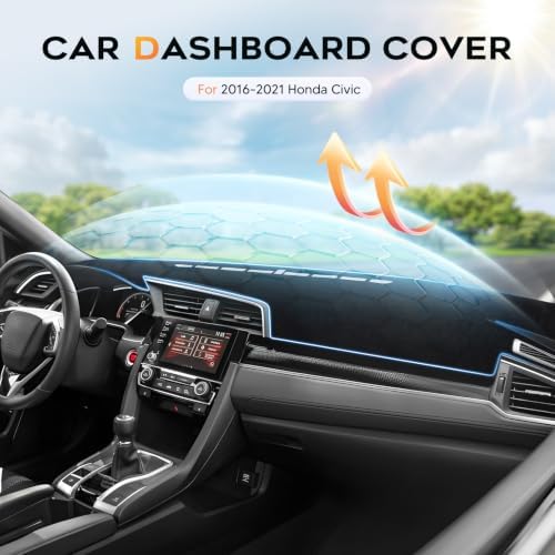 Cartist Black Dash Cover for Honda Civic 2016-2021 Dashboard Cover Mat - Image 3