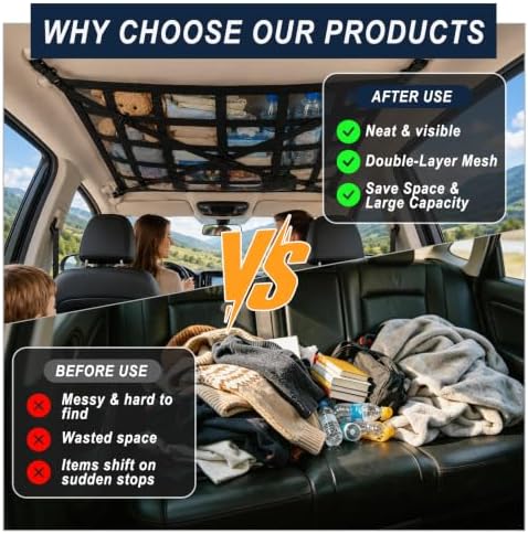 Car Ceiling Cargo Net, 35.4"x25.6" Double-Layer Overhead Roof Storage Organizer - Image 6