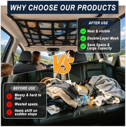 Car Ceiling Cargo Net, 35.4"x25.6" Double-Layer Overhead Roof Storage Organizer - Image 6