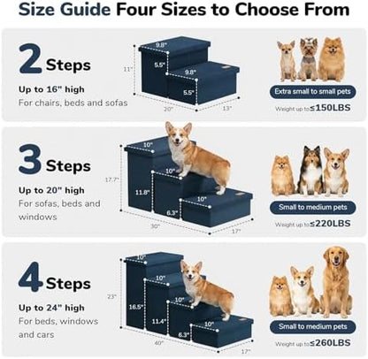 2-Step Wide Dog Stairs with Storage 11" H, Non-Slip Sturdy Pet Steps - Image 2