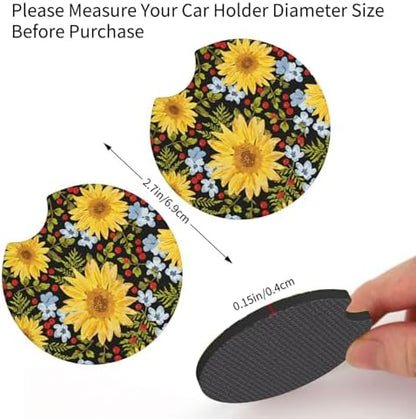 Steering Wheel Cover Sunflower Car Accessories + 2 Pieces Coasters - Image 5