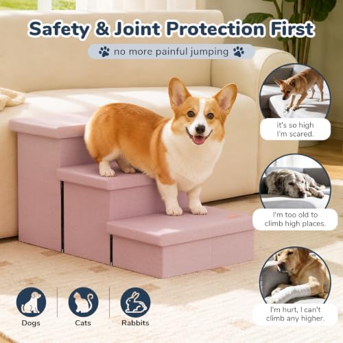 3-Step Wide Dog Stairs with Hidden Storage 18" H, Non-Slip Dog Steps - Image 6