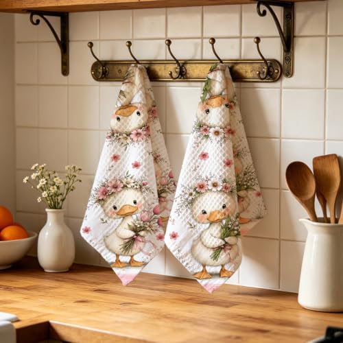 2 Pcs Cute Duck Kitchen Towels, Floral Soft Absorbent Hand Tea Towels - Image 4