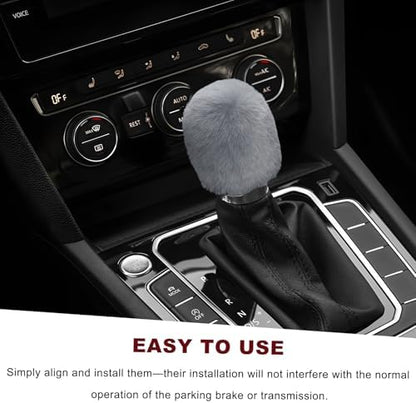 2PCS Fluffy Car Gear Shift Knob & Handbrake Cover, Comfortable Plush Shifter - Image 5