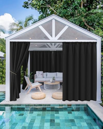 Outdoor Curtains for Patio Waterproof Rod Pocket 4 Pcs 54x84 Inch Black - Image 2