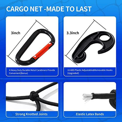3' x 4' Cargo net Bungee Nets Stretches to 6' x 8', Small Truck Bed Cargo Net - Image 2