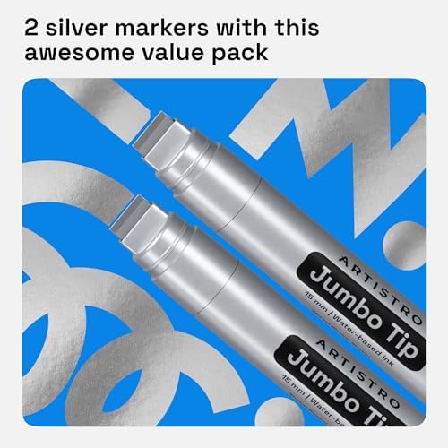 ARTISTRO Silver Acrylic Paint Markers - 15mm Jumbo-Tip - Set of 2 - Image 6
