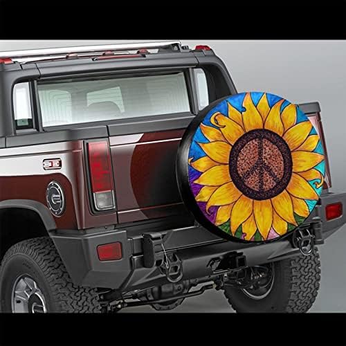 Peace Sign Sunflower Spare Tire Cover, Universal Wheel Tire Cover - Image 2