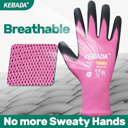 Kebada W1 Safety Work Gloves Women, Touchscreen, PU Coated, 12 Pairs - Image 5