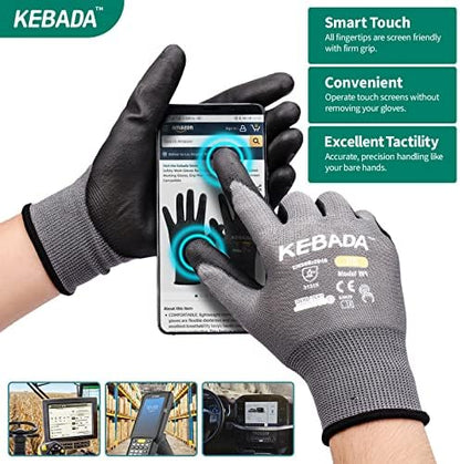 Kebada W1 Safety Work Gloves for Men Women, 120 Pairs Bulk Pack, PU Coated - Image 3