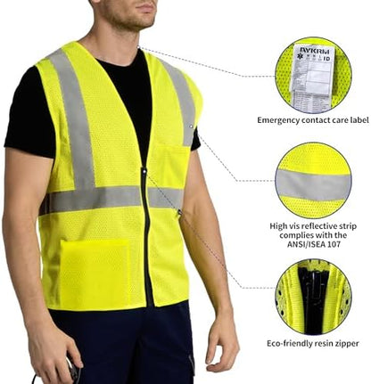 AYKRM 2 Pocket Mesh High Visibility Reflective Safety Vest - Image 2