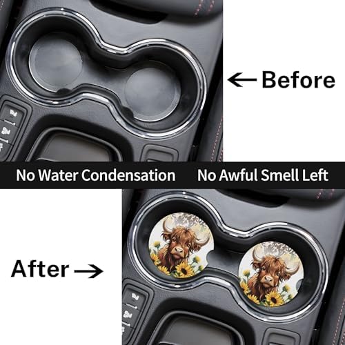 Highland Cow Car Cup Holder Coasters 2 Pack 2.63" - Image 2