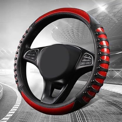 3D Massage Red Carbon Fiber Leather Steering Wheel Cover, 14.5-15 Inch Non-Slip - Image 7
