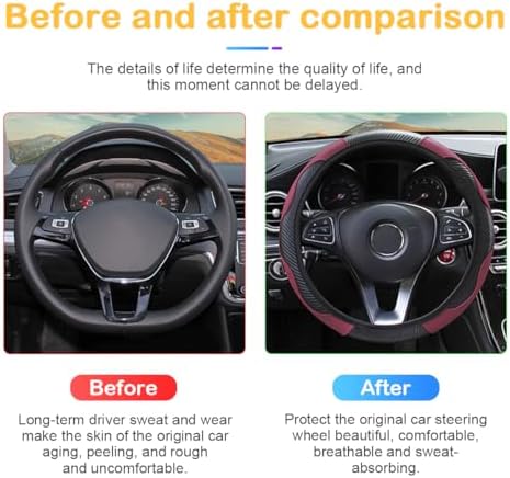 Osilly 15 Inch Carbon Fiber PU Leather Steering Wheel Cover, Wine Red - Image 5