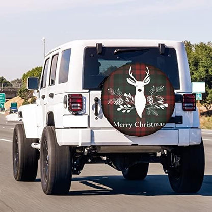 Merry Christmas Deer Tartan Plaid Buffalo Spare Tire Cover Dust-Proof Wheel - Image 3
