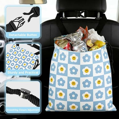 Checkered Smiling Daisy Car Trash Bag - Image 4